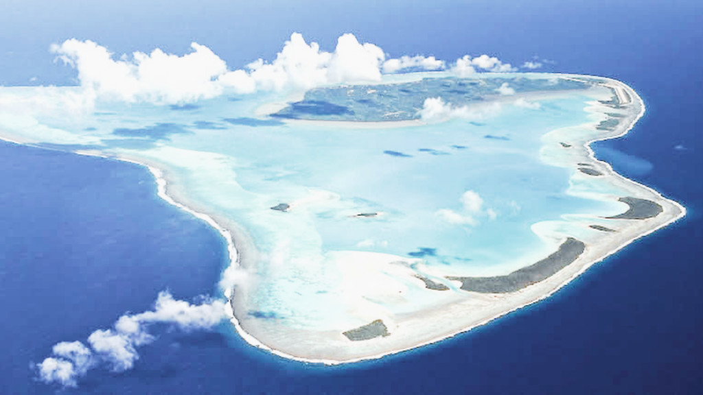 Aerial view of the Aitutaki lagoon and surrounding motu, Cook Islands