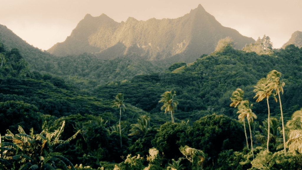Te Manga peak rising over the island of Rarotonga, Cook Islands