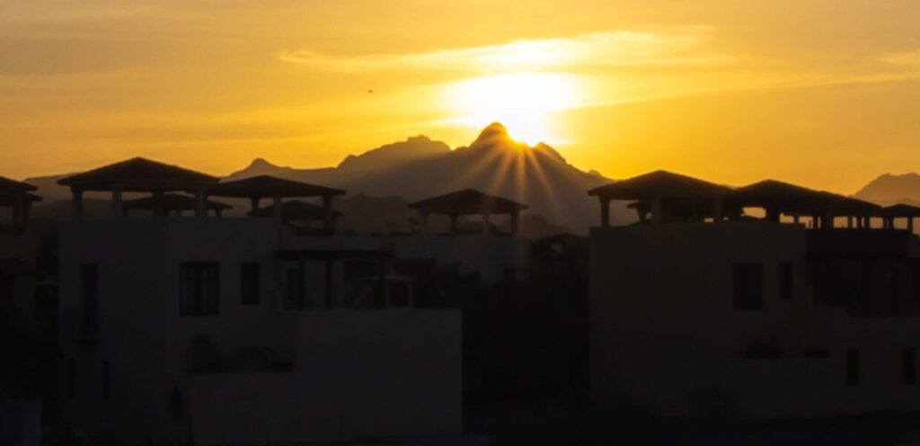 Sunset behind Sierra de la Giganta mountain range.