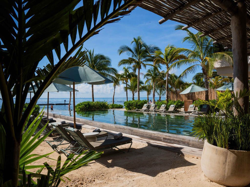 Daily sargassum seaweed cleanup on a Mexican Caribbean resort beach