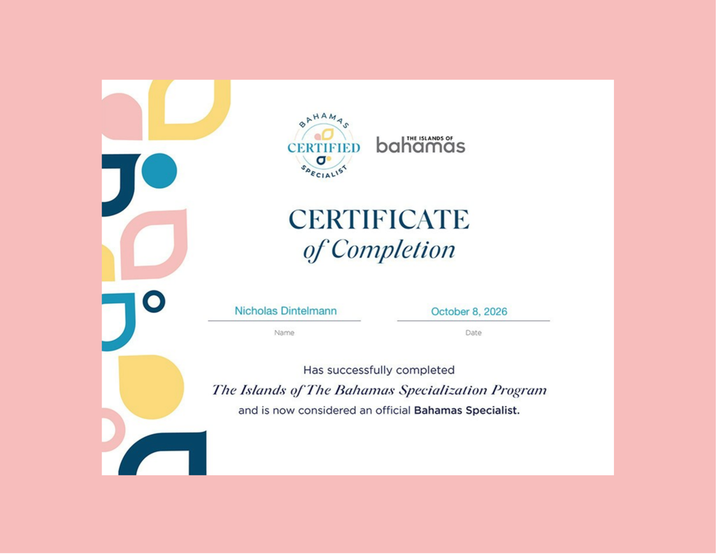 Certificate of Completion of Nicholas Dintelmann from the Islands of the Bahamas