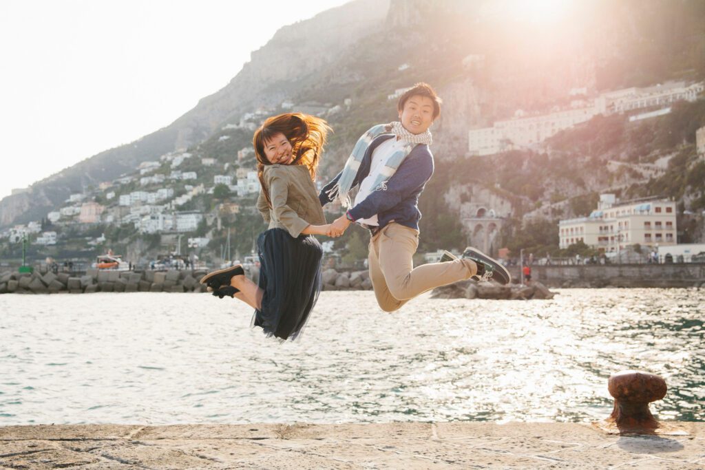 Jumping along the pier 