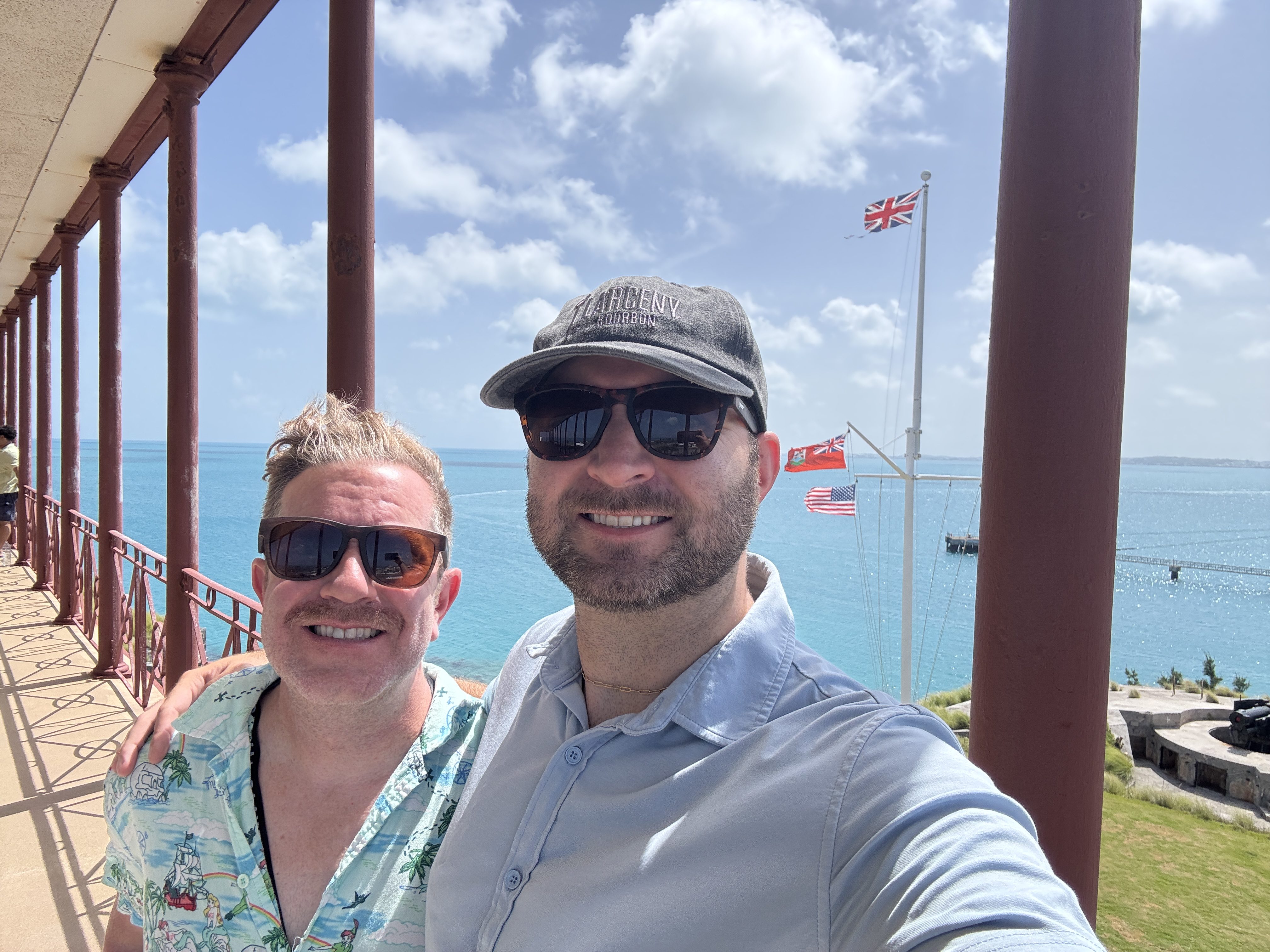 Nick and Jason near the Bermuda flag.
