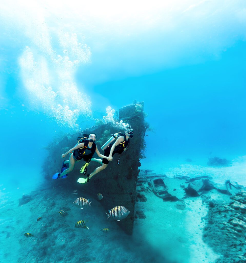 Scuba Divers at a wreck off of Nassau