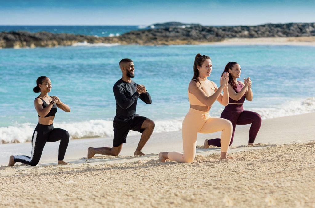 Fitness class on the beach at Atlantis. 